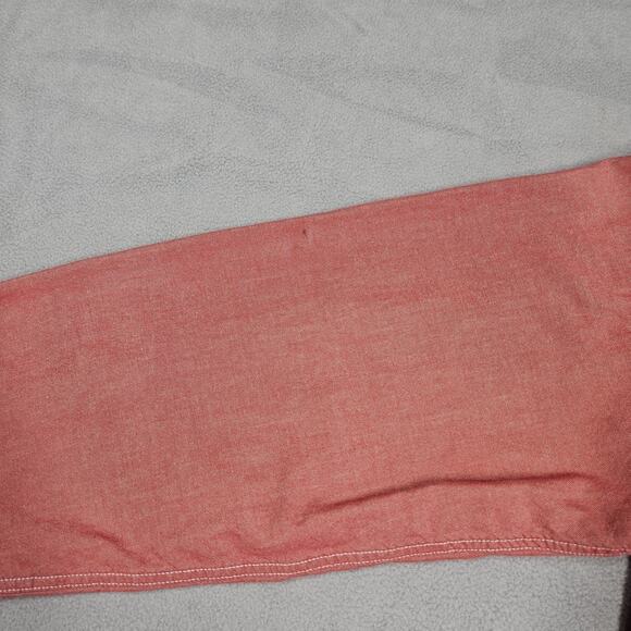 J Crew Chambray Shirt Mens Large Red Button Up Chin Strap Work Long Sleeve Y2K - Picture 6 of 10